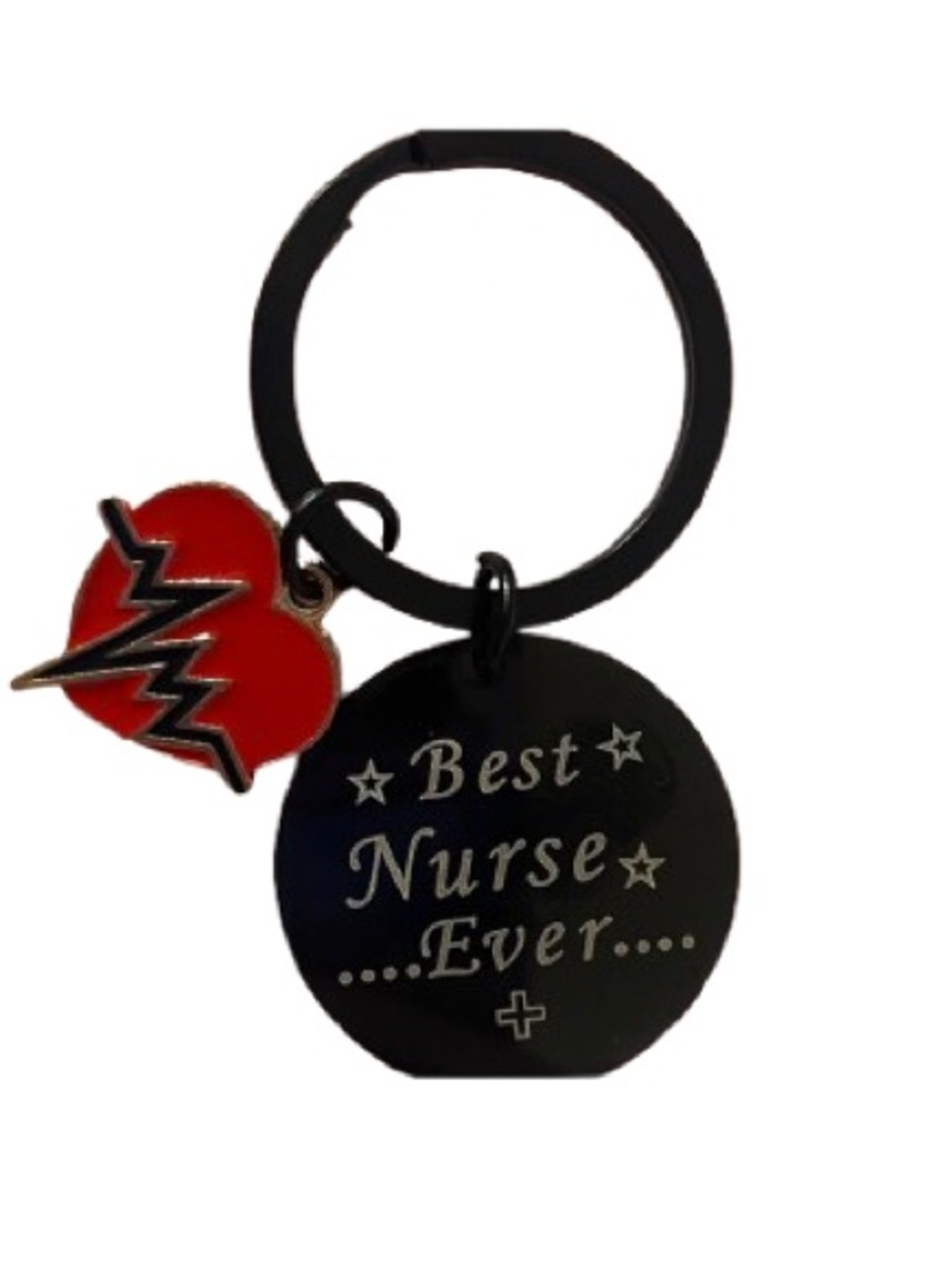 Keychain-New Best Nurse Ever with Red Heart- black